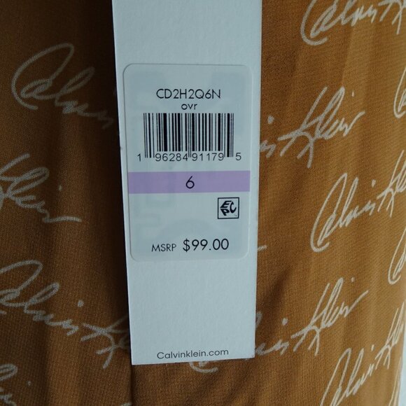 Calvin Klein Tie Neck Dress Women's Size 6 Brown Signature Logo Fabric - Picture 8 of 12